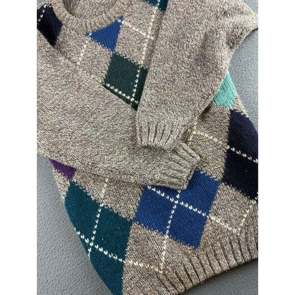 Antartex Sweater Men's S Gray Argyle Diamond Wool Jumper Fisherman Vintage - Picture 4 of 12